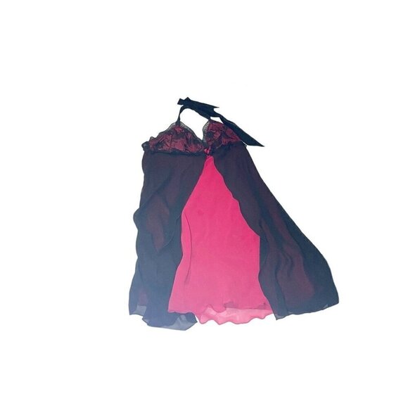 Darjeeling Red/Black Sheer Nightdress Sleepwear Sightgown size M/L FR 40 - Picture 1 of 5
